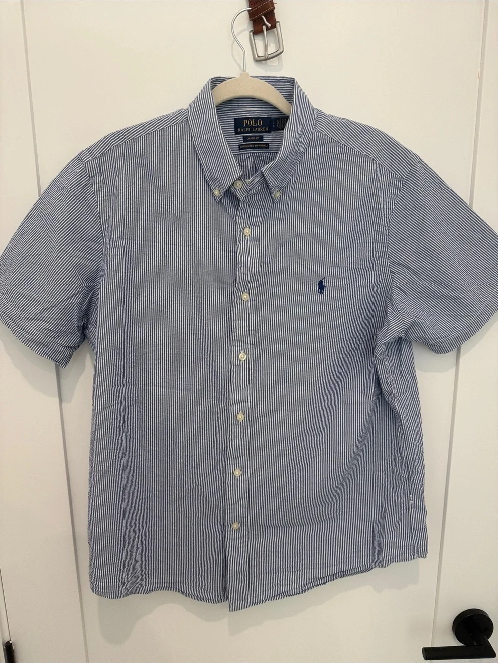 Polo by Ralph Lauren Blue and White Striped Short Sleeve Button-Down Shirt